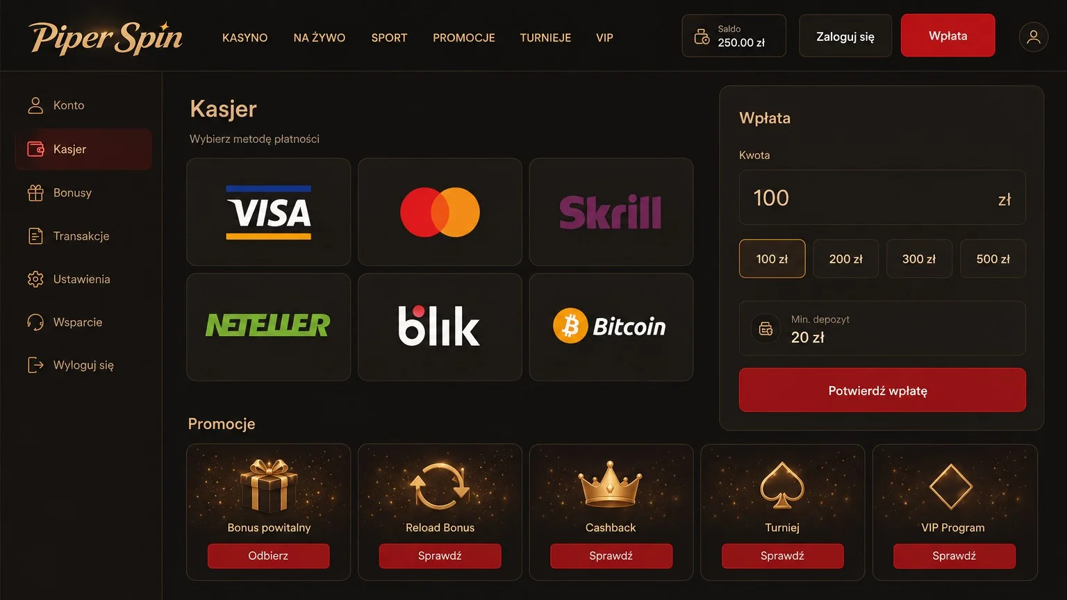 Metody płatności w casino PiperSpin: depozyty i wypłaty przewodnik Metody płatności w casino PiperSpin: depozyty i wypłaty